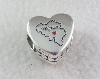 Pandora Belgium Charm Belgium Heart Charm Travel Themed Charm Travel Charm Gifts for Her Birthday Gift European Bracelet Charm (T41)