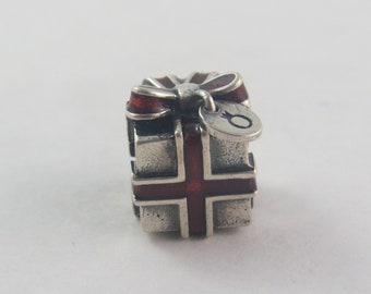 Authentic Pandora Red Gift Box Present Charm – Sterling Silver Christmas Holiday Bead, Fits Moments Bracelet (C14)
