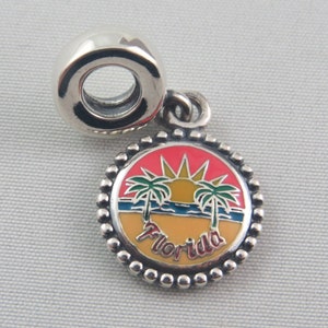 Charm colgante Pandora &quot;Sol de Florida y palmeras&quot;, pulsera europea con destino de viaje (T40)