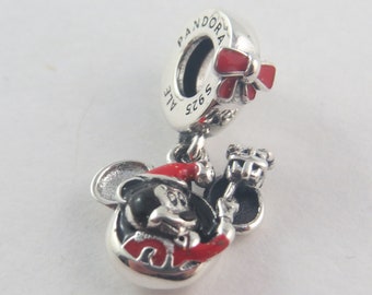 Authentisch Pandora Disney Micky Maus Santa Weihnachtsanhänger - Sterling Silber Urlaub Bead, passend zu Armband (D6)