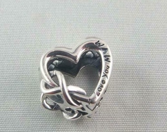 Authentic Pandora Love Mom Heart Charm – Sterling Silver Mother’s Day Love Bead, Fits Moments Bracelet (F1)