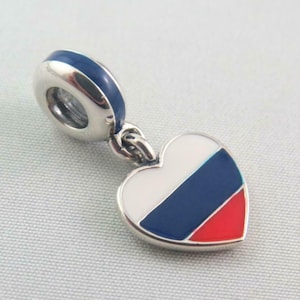 Pandora Russia Heart Flag Charm Travel Charm Travel Themed Charm Gifts for Her Birthday Gift Christmas Gift European Bracelet Charm (T39)