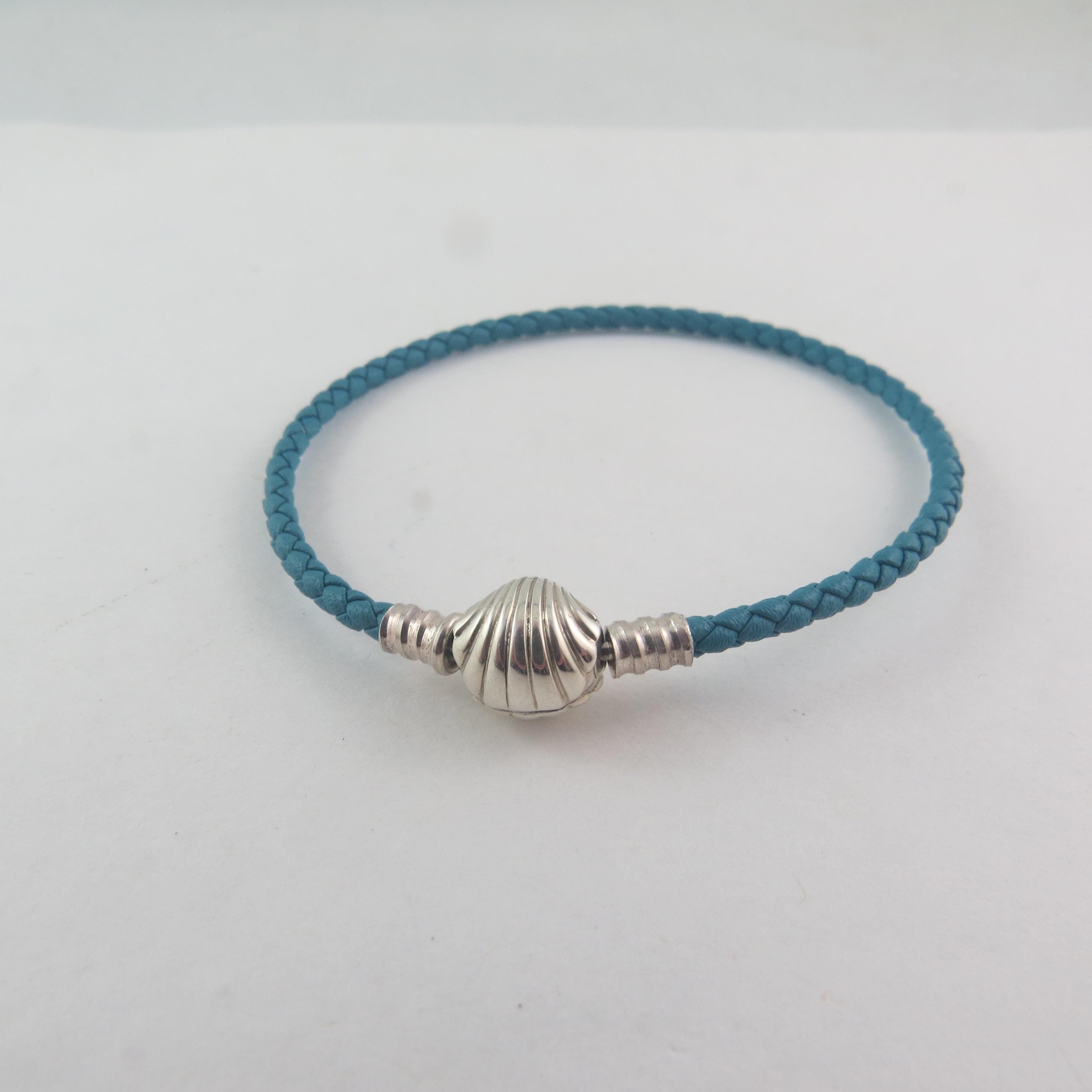 Seashell Clasp Turquoise Braided Leather Bracelet 19 cm 7.5 Gifts for Her Birthday Gift Christmas Pandora C101