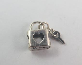 Authentic Pandora Padlock and Heart Key Charm - Sterling Silver