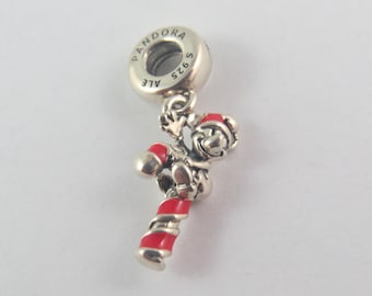 Authentieke Pandora Disney Mickey Santa Candy Cane-bedel - sterlignzilver kerstthema - Fits Moments-armband (MD13)