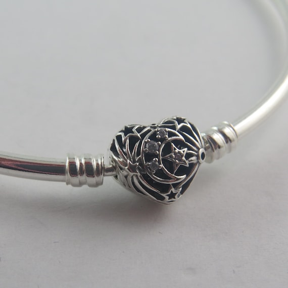 Authentic Pandora Celestial Heart Clasp Bangle Bracelet 21cm 8.3