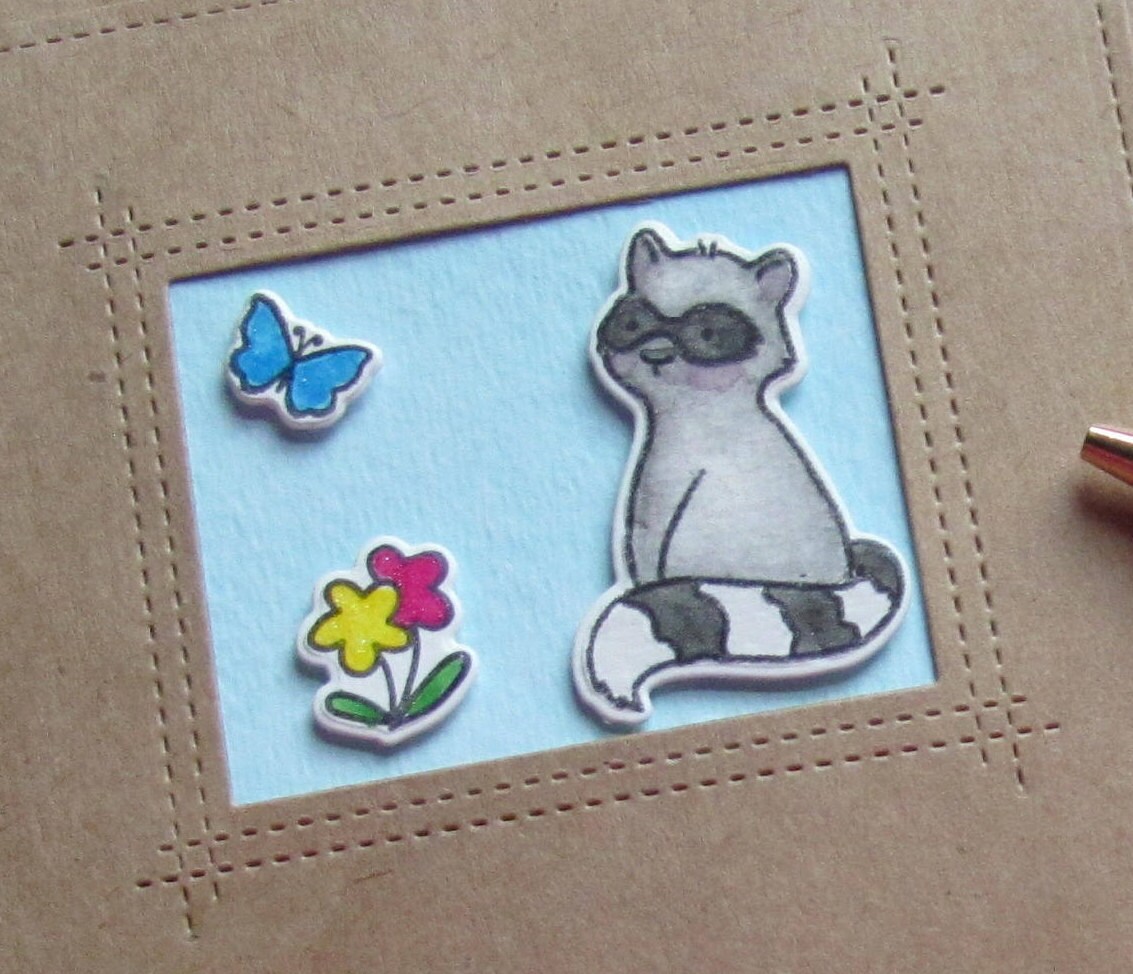 Hello Card, Cute Racoon, Flowers, Blue Butterfly, Handmade, Watercolor ...