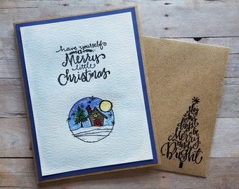 Merry Little,Christmas to You,Handcrafted Card,Merry Christmas,Handmade Holiday,Tiny Cabin Card,Christmas Cabin,Holiday Tiny House,Greeting