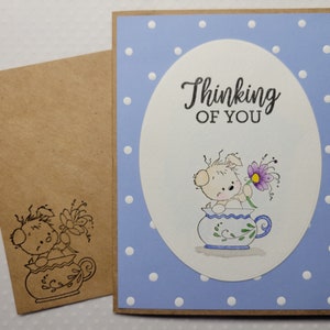 Puppy in Teapot Card Thinking of You Card Cute Puppy and Posie Card Cream Colored Puppy Card for Friend Handcrafted Card Thinking of You