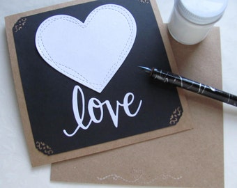 Love Card, Heart and Love Card, Black and White Love, Simple Love Card, Valentine's Card, Wedding Card, Valentine's Day Card, Die Cut Heart