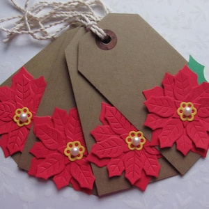 Layered Poinsettia  Christmas Gift Tag  Poinsettia Tag  Poinsettia Favor Tag  Christmas Flower  Christmas Tags Set  Handmade Tags