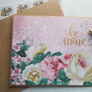 Be Mine Handcrafted for Her Valentine&#39;s Wish Floral Wish XO Card Be Mine Heart Valentine&#39;s Day Be Mine Card Handmade Valentine
