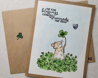 St Patricks Day  Cute Critter Card  St Paddys Day  Shamrock Card  Handcrafted Card  Irish Blessing Clover Greeting  Happy St Patricks Day