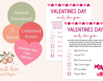 Valentine's Candy Dice Game | Printable Party Activity (PDF) | Classroom Kids Activity | School Instant Download