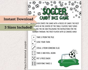 Juego de dados de caramelo de fútbol: juego imprimible para fiestas, actividad infantil (PDF)