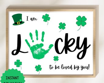 Arte con huella de mano para el Día de San Patricio / Manualidad de trébol de la suerte (Descarga digital)