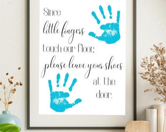 Letrero de puerta con huella de mano para quitarse los zapatos / Manualidad infantil de recuerdo (Descarga digital)