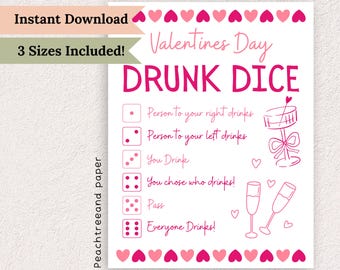Juego de dados borracho de San Valentín: actividad imprimible (PDF) - Juego de beber