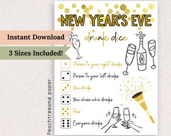 Juego de dados borracho de Nochevieja: juego imprimible para beber para adultos y fiestas (PDF)