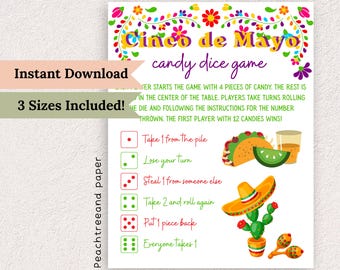 Juego de dados de caramelo del Cinco de Mayo / Actividad de fiesta (descarga instantánea)