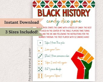 Juego de dados de caramelo de la historia afroamericana: actividad imprimible para fiestas (PDF) - Juego para el aula