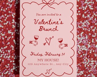 Invitación para brunch de San Valentín: rosa y rojo, plantilla editable (invitación digital)