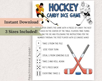 Juego de dados de hockey con caramelos: actividad imprimible para fiestas (PDF)