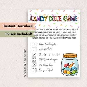 Candy Dice Game | Printable Party Activity (Instant Download)
