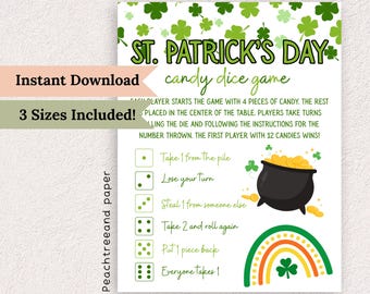 Juego de dados de caramelos para el Día de San Patricio / Actividad imprimible para fiestas (descarga inmediata)