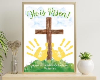 Arte con huellas de manos "Él ha resucitado", manualidad cristiana para guardar recuerdos de Pascua (descarga en PDF)
