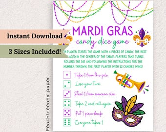 Juego de dados de caramelos de Mardi Gras: actividad imprimible para fiestas (PDF) - Actividad para el aula