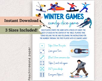 Juego de dados de caramelo de Winter Games: juego imprimible para fiestas familiares para niños y adultos (PDF)