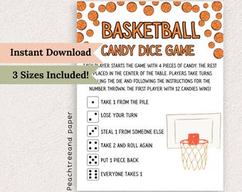 Juego de dados de baloncesto con caramelos – Actividad imprimible para fiestas (PDF) - Finales - Fiesta para ver partidos - Tailgate