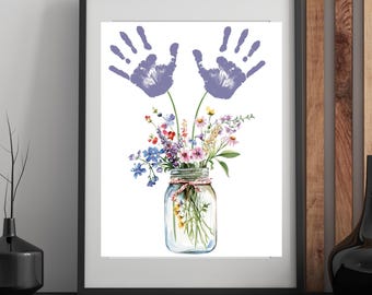 Ramo de flores con huellas de manos / Manualidad para el Día de la Madre (Descarga digital)
