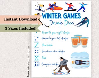 Juego de dados borrachos de los Juegos de Invierno: fiesta imprimible y juego de última hora para adultos (PDF)