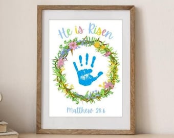 Arte con la huella de la mano de "Él ha resucitado", manualidad cristiana de Pascua (descarga digital)
