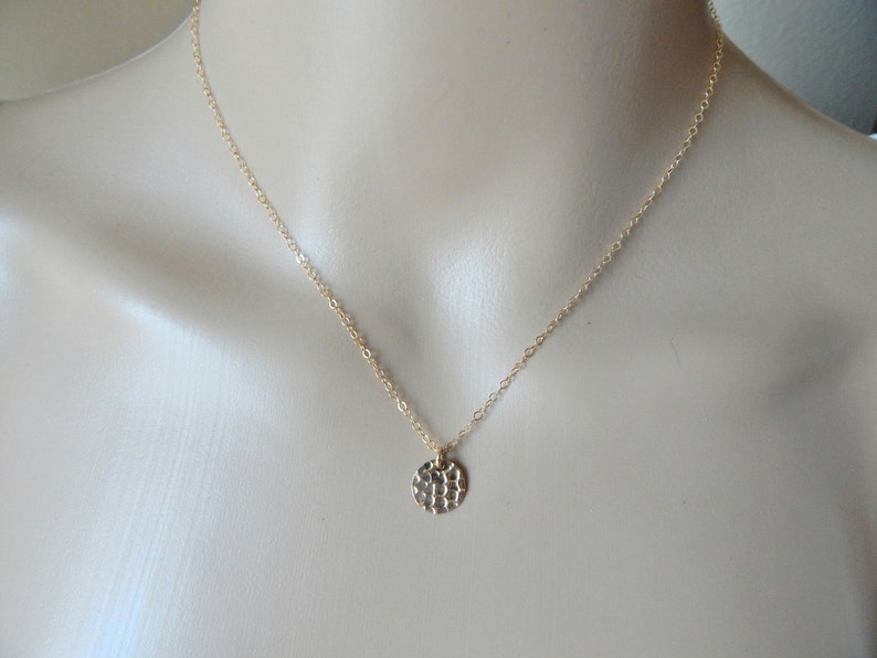 Small Gold Circle Necklace Hammered Texture Simple Necklace Etsy