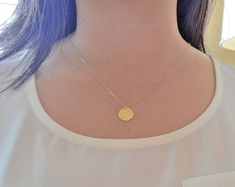 Hammer gold disc necklace, Large disc initial necklace, Personalize initial  necklace, Hand stamped circle tag, name necklace, Initial tag