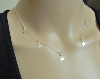 delicate star necklace, mini star necklace, sterling silver necklace, teeny tiny star necklace, silver star choker, statement necklace