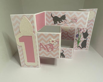 1st Birthday, Kitten, Tri-fold Card