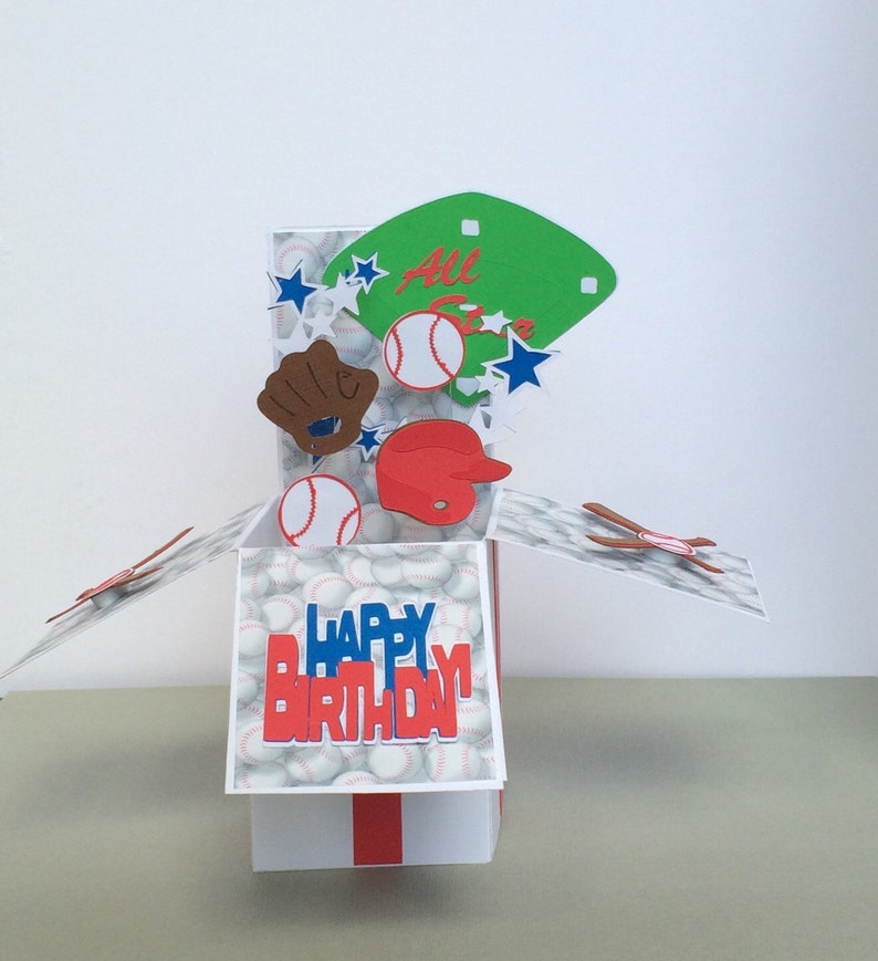 3-D Explosion Birthday Pop up Box Card Baseball Softball | Etsy