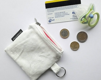 Tiny embroidered corduroy wallet, coin purse, small key chain pouch