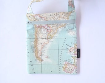 Crossbody bag world map, geography shoulder bag, festival ladies bag with zipper, geography lover gift, teacher's gift, children's bag