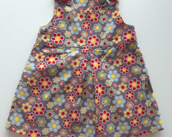 Corduroy floral baby Christmas pinafore dress 9-12M, handmade baby gift, baby girl dresses clothes flowers, first birthday pinafore dress