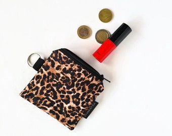 Cotton mini wallet leopard print, coin purse key chain, tiny wallet animalprint