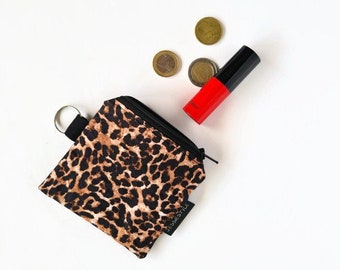 Corduroy mini wallet leopard print, coin purse key chain, tiny wallet animals, handmade gift for mom / girlfriend, keychain pouch