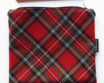 Zippered plaid pouch, pencil / passport case, toiletry bag