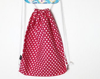Polkadot drawstring bag, Valentine's Day gift, grocery shopping string bag dots, cotton shopper, reusable shopping bag