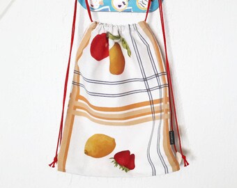 Drawstring bag fruit print, cotton yoga string bag, lightweight shopper, picnic bag, schoolbag, shopping bag, gymnastic bag