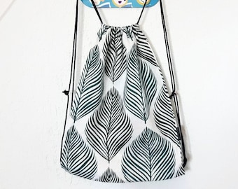 Drawstring bag botanical, yoga bag, grocery shopping bag, lightweight shopper, linen botanical string bag, gardener's gift, backpack